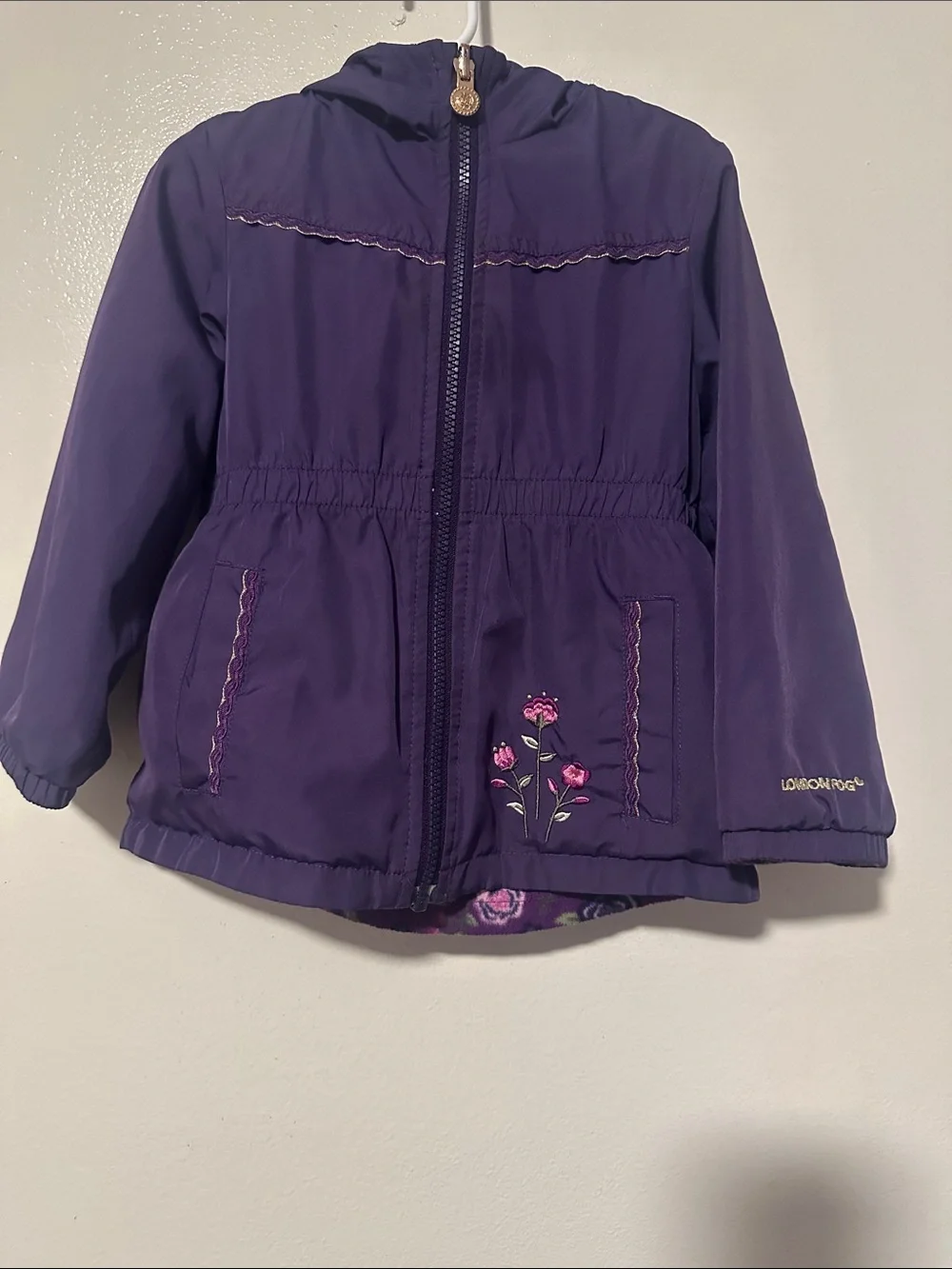 London Fog Girls Purple Hooded Floral Jacket